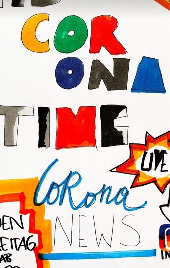 Eine Zeichnung mit dem Text Coronatime und Coronanews in bunten Buchstaben