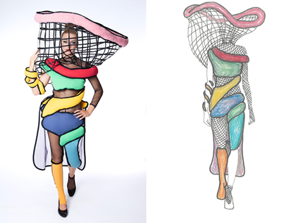 Modeentwurf und umgesetztes Modestück